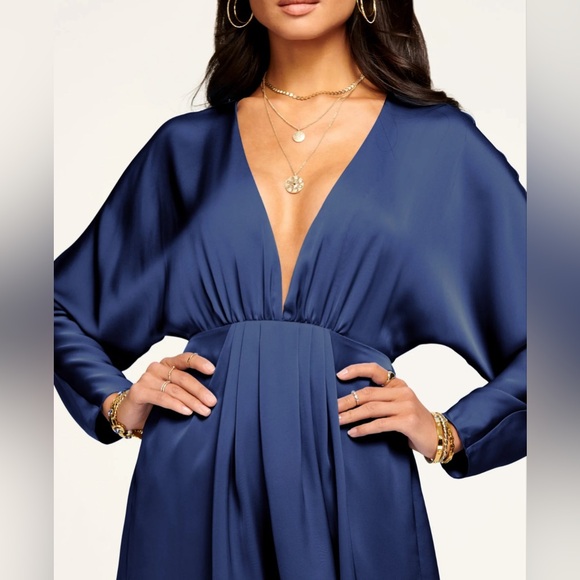 Ramy Brook Tanya V neck Long Sleeve Mini Dress Spring Navy size 6 - Picture 4 of 6